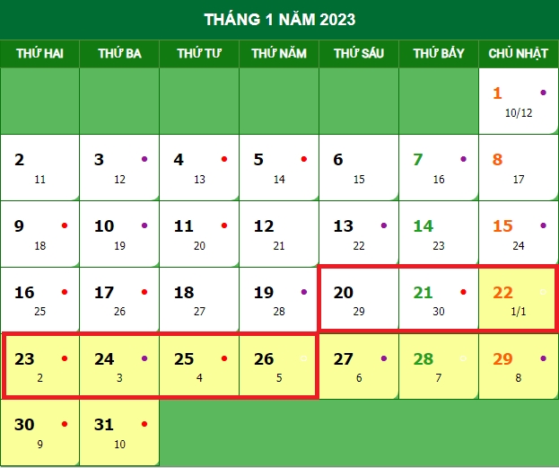 Tết âm lich năm 2023 vào ngày nào